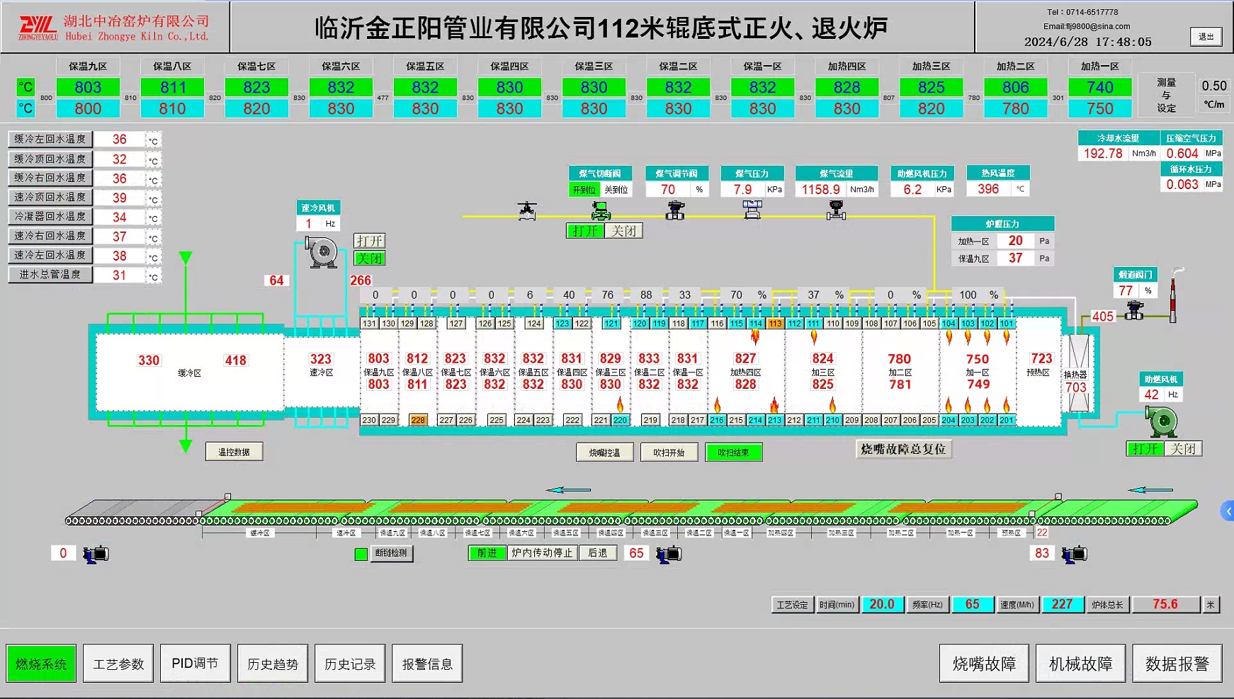 hjc黄金城阳112m辊底式正火、退火炉控制系统